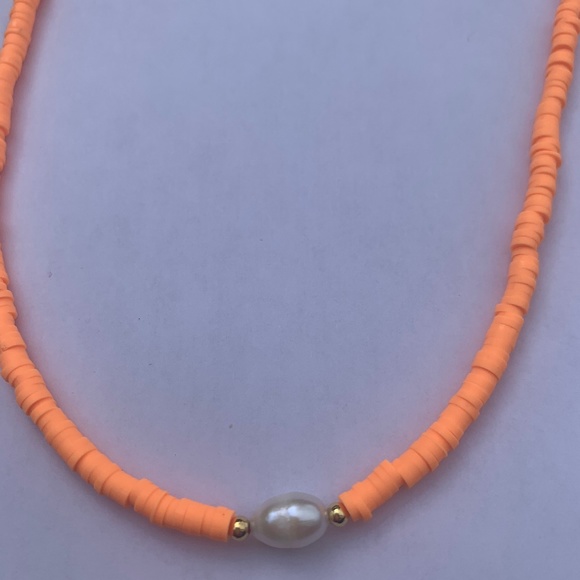 Bright Orange Handmade Pearl Necklace Summer - Picture 3 of 3
